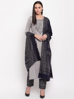 HK colours of fashion - Silver Viscose Printed Unstitched Dress Material (Set of 3)