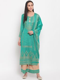 HK colours of fashion - Sea Green Viscose Woven Unstitched Dress Material (Set of 3)