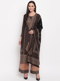 HK colours of fashion - Coffee Brown Viscose Woven Unstitched Dress Material (Set of 3)