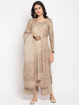 HK colours of fashion - Beige Solid Unstitched Dress Material (Set of 3)