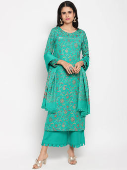 HK colours of fashion - Green Woven Unstitched Dress Material (Set of 3)