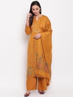 HK colours of fashion - Mustard Viscose Woven Unstitched Dress Material (Set of 3)