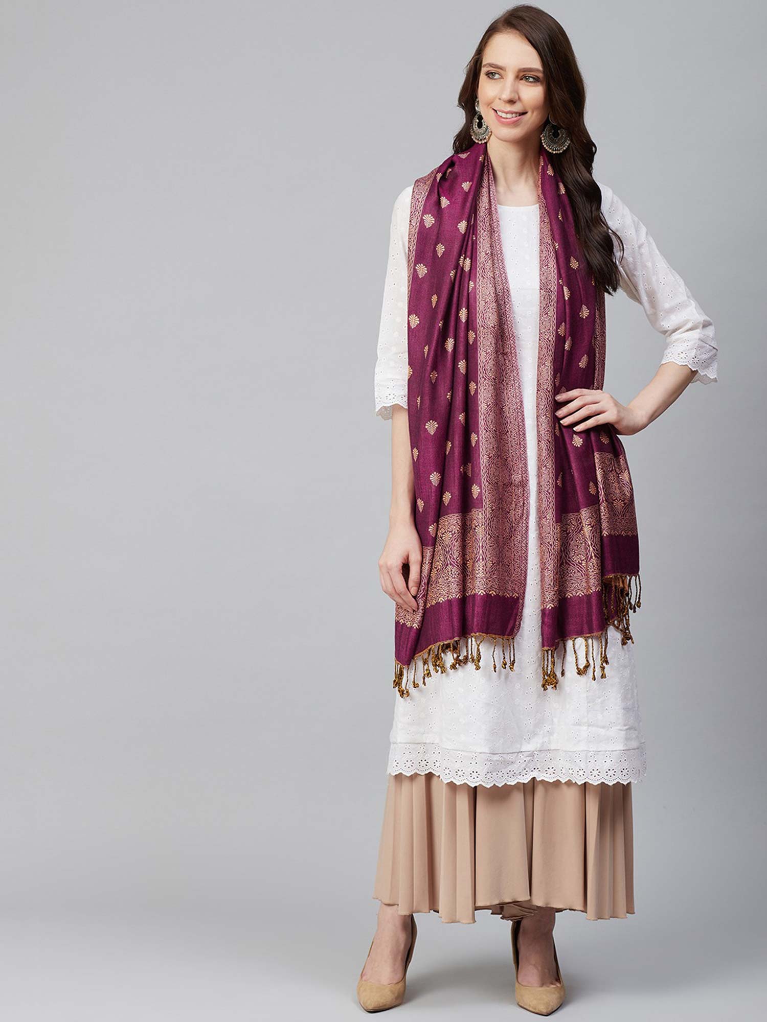 weavers villa Women Magenta Woven Stole-picture-22