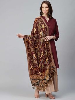 WEAVERS VILLA - Women Maroon & Beige Woven Design Stole
