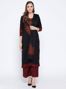 HK colours of fashion - Black Viscose Printed Unstitched Dress Material (Set of 3)