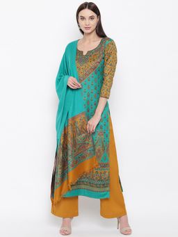 HK colours of fashion - Mustard Viscose Woven Unstitched Dress Material (Set of 3)