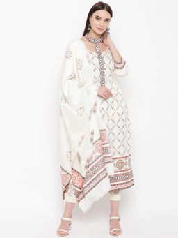 HK colours of fashion - Off White Viscose Woven Unstitched Dress Material (Set of 3)