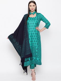 HK colours of fashion - Green Viscose Woven Unstitched Dress Material (Set of 3)