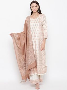 HK colours of fashion - Off White Viscose Woven Unstitched Dress Material (Set of 3)