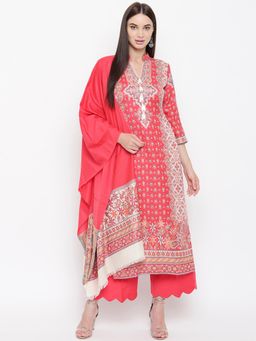 HK colours of fashion - Coral Viscose Woven Unstitched Dress Material (Set of 3)