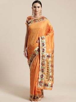 Sareemall - Mustard Festive Silk Blend Woven Saree With Unstitched Blouse