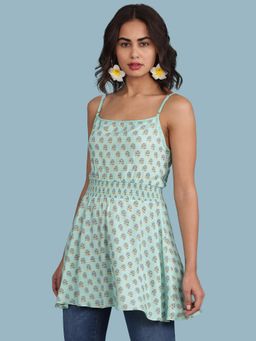 Aarke Ritu Kumar - Blue Floral Print Strappy Top