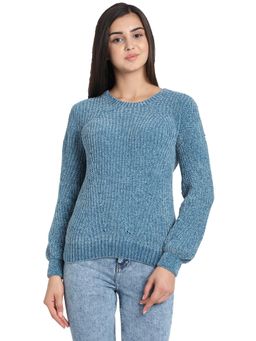 Cover Story - Blue Solid Pullover Sweater (2XL)
