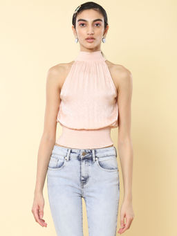 Label Ritu Kumar - Rose Halter Neck Smocked Top