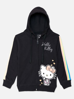 Kidsville - Hello Kitty Featured Black Zipper Hoodie for Girls