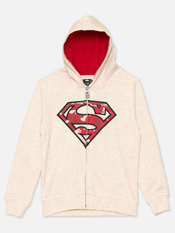 Kidsville - Superman Featured Beige Zipper Hoodie for Boys