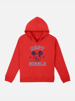 Kidsville - Mickey Printed Red Full Sleeve Hoodies