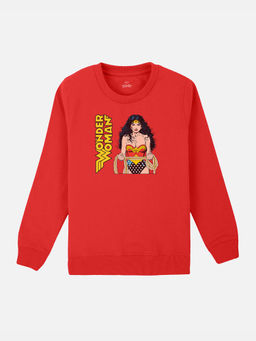 Kidsville - Wonder Women Printed Red Full Sleeve Sweater