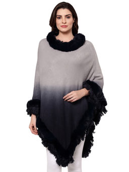 Mafadeny - Women Solid Blue Viscose Ponchos