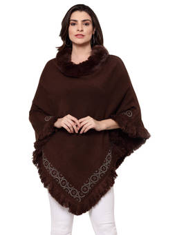 Mafadeny - Women Solid Brown Viscose Ponchos