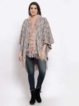 Mafadeny - Women Woven Peach Viscose Ponchos