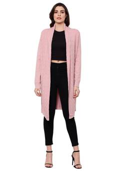 Mafadeny - Women Viscose Peach Self Design Longline Winter Shrug