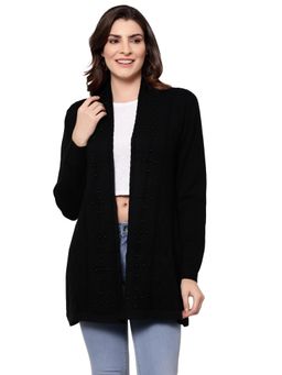 Mafadeny - Women Viscose Black Embellished Longline Winter Shrug