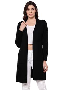 Mafadeny - Women Viscose Black Solid Longline Winter Shrug