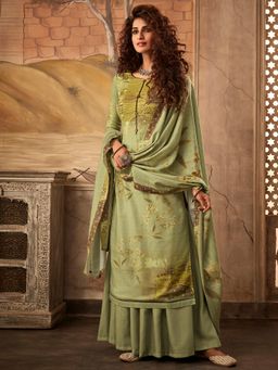 Stylee LIFESTYLE - Green Pashmina Printed Unstitched Dress Material (Set of 3)