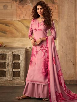 Stylee LIFESTYLE - Pink Pashmina Printed Unstitched Dress Material (Set of 3)