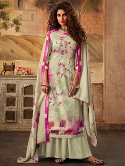 Stylee LIFESTYLE - Green Pashmina Printed Unstitched Dress Material (Set of 3)