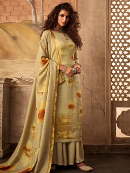 Stylee LIFESTYLE - Yellow Pashmina Printed Unstitched Dress Material (Set of 3)