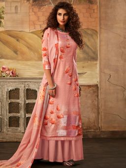 Stylee LIFESTYLE - Peach Pashmina Printed Unstitched Dress Material (Set of 3)