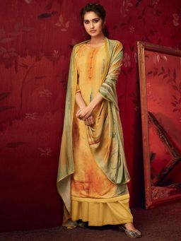 Stylee LIFESTYLE - Yellow Pashmina Printed Unstitched Dress Material (Set of 3)