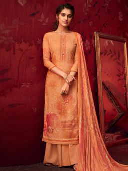 Stylee LIFESTYLE - Orange Pashmina Printed Unstitched Dress Material (Set of 3)