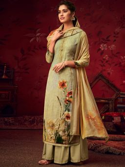 Stylee LIFESTYLE - Green Pashmina Printed Unstitched Dress Material (Set of 3)