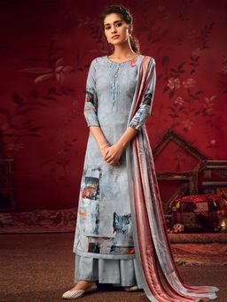 Stylee LIFESTYLE - Grey Pashmina Printed Unstitched Dress Material (Set of 3)