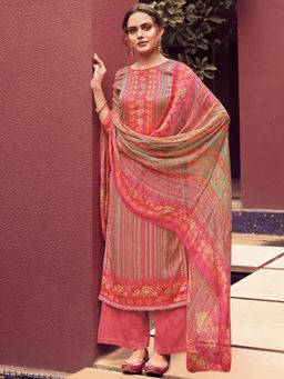 Stylee LIFESTYLE - Pink Pashmina Printed Unstitched Dress Material (Set of 3)