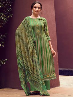 Stylee LIFESTYLE - Green Pashmina Printed Unstitched Dress Material (Set of 3)