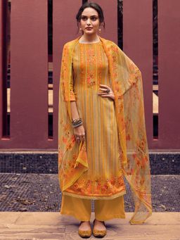 Stylee LIFESTYLE - Yellow Pashmina Printed Unstitched Dress Material (Set of 3)