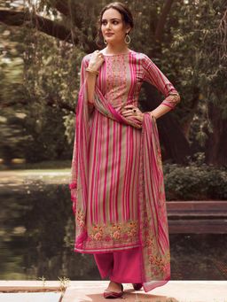 Stylee LIFESTYLE - Magenta Pashmina Printed Unstitched Dress Material (Set of 3)