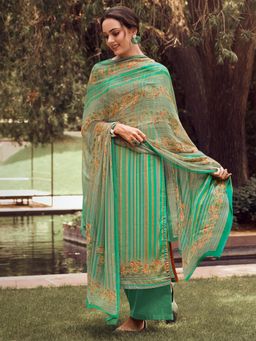 Stylee LIFESTYLE - Green Pashmina Printed Unstitched Dress Material (Set of 3)