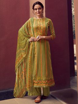 Stylee LIFESTYLE - Green Pashmina Printed Unstitched Dress Material (Set of 3)