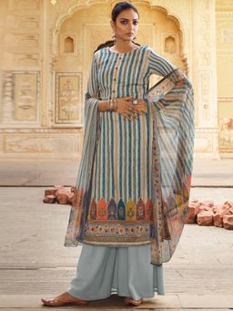 Stylee LIFESTYLE - Blue Pashmina Printed Unstitched Dress Material (Set of 3)