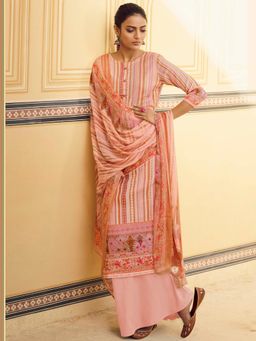 Stylee LIFESTYLE - Peach Pashmina Printed Unstitched Dress Material (Set of 3)