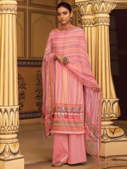 Stylee LIFESTYLE - Pink Pashmina Printed Unstitched Dress Material (Set of 3)