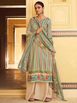 Stylee LIFESTYLE - Green Pashmina Printed Unstitched Dress Material (Set of 3)