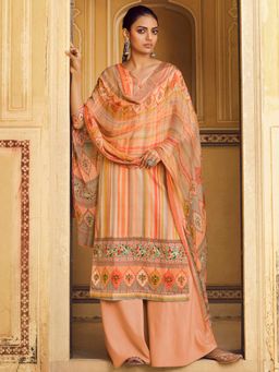 Stylee LIFESTYLE - Peach Pashmina Printed Unstitched Dress Material (Set of 3)