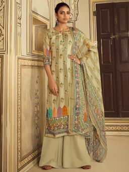 Stylee LIFESTYLE - Green Pashmina Printed Unstitched Dress Material (Set of 3)