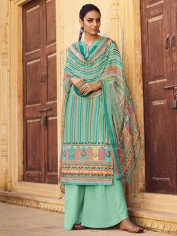 Stylee LIFESTYLE - Turquoise Pashmina Printed Unstitched Dress Material (Set of 3)